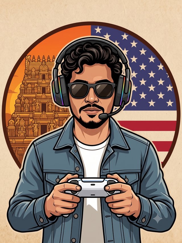 Tamizhan Abroad Gaming channel logo — cartoon of Ganesha with an RGB headset and controller