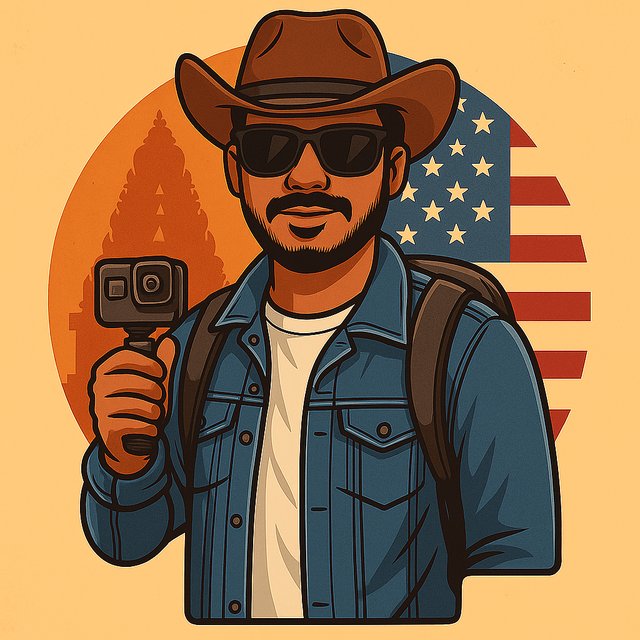Tamizhan Abroad vlog logo — cartoon of Ganesha in a cowboy hat holding an action camera